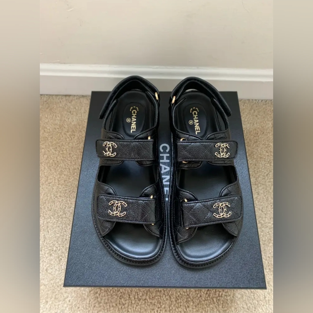 CHANEL Black Velcro Dad Sandals